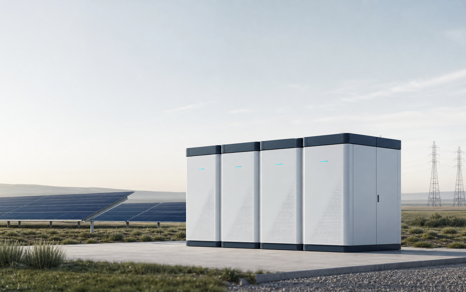 Grid battery storage beside a solar field