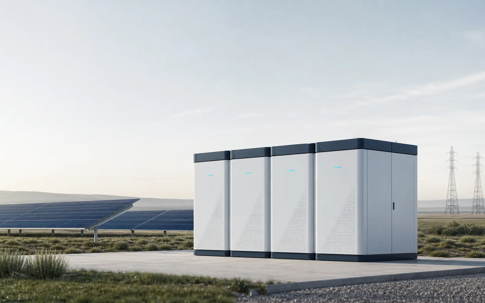 Grid battery storage beside a solar field